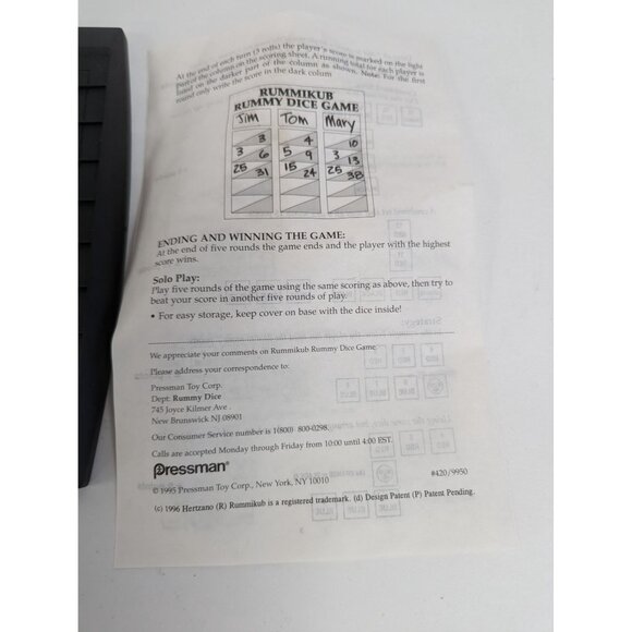 Vintage Rummikub Rummy Dice Game Pressman 1995 Replacement Tray Instructions - Picture 4 of 5